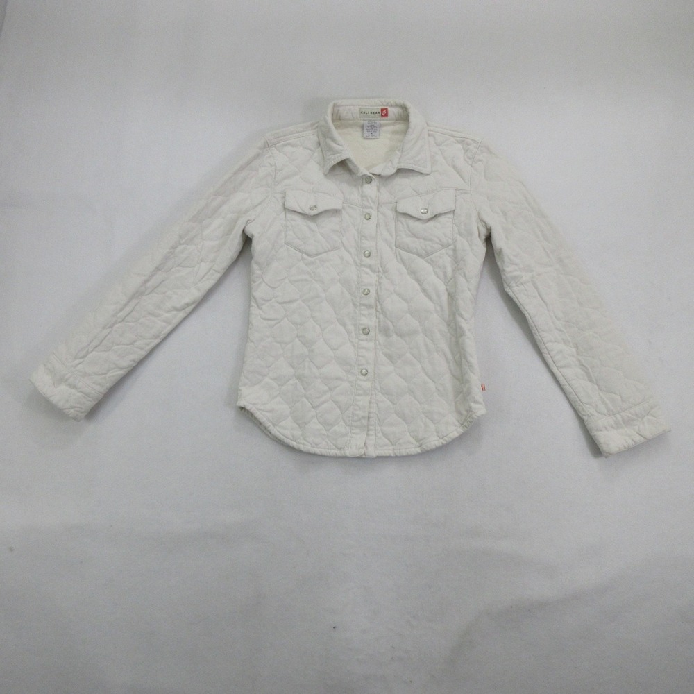 Kali Wear Women's Button-Up Shirt M Quilted Corduroy Shacket Snap Pocket Ivory